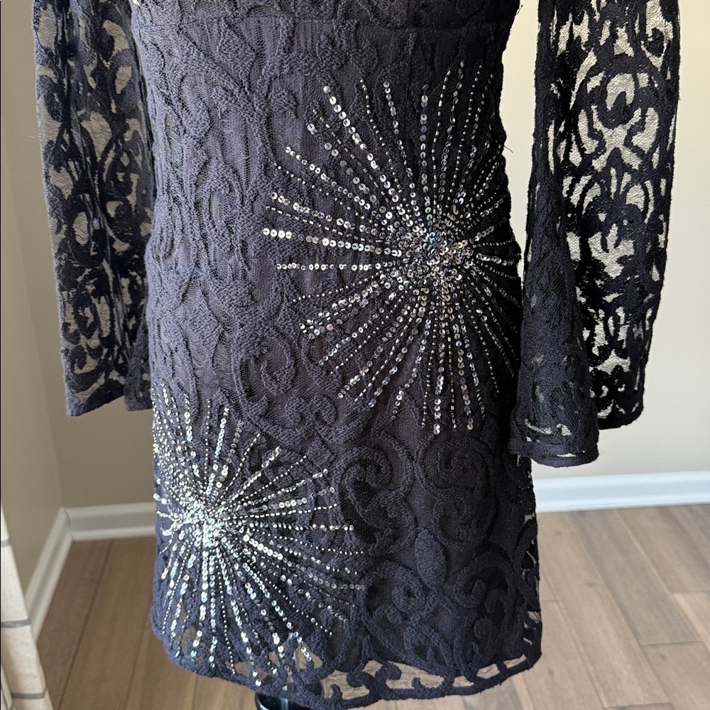 Free People Black Lace Mini Dress with Starburst Details - Picture 8 of 15